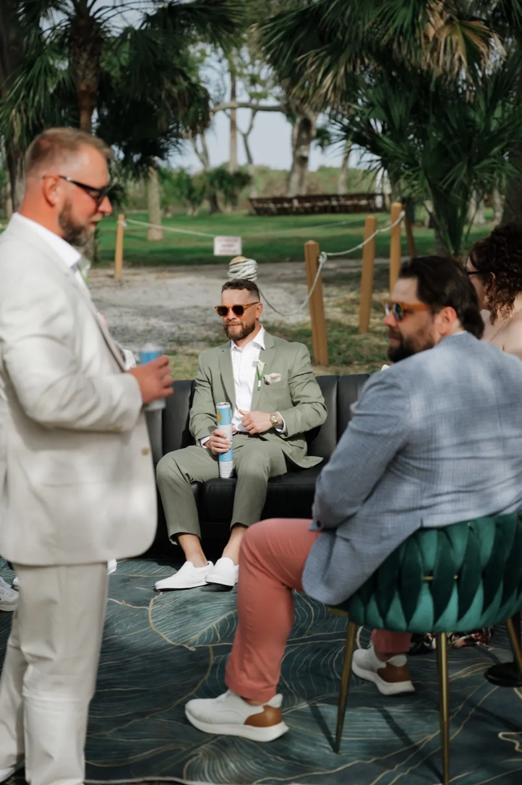 Wedding party gathered at the Fire and Ash cigar truck